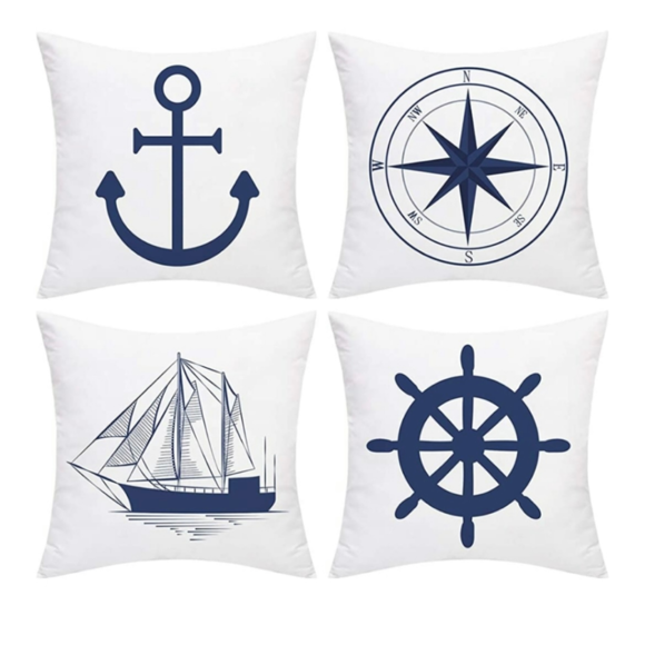 Boutique Accents Nautical Pillow Cases Set Covers Four Themed